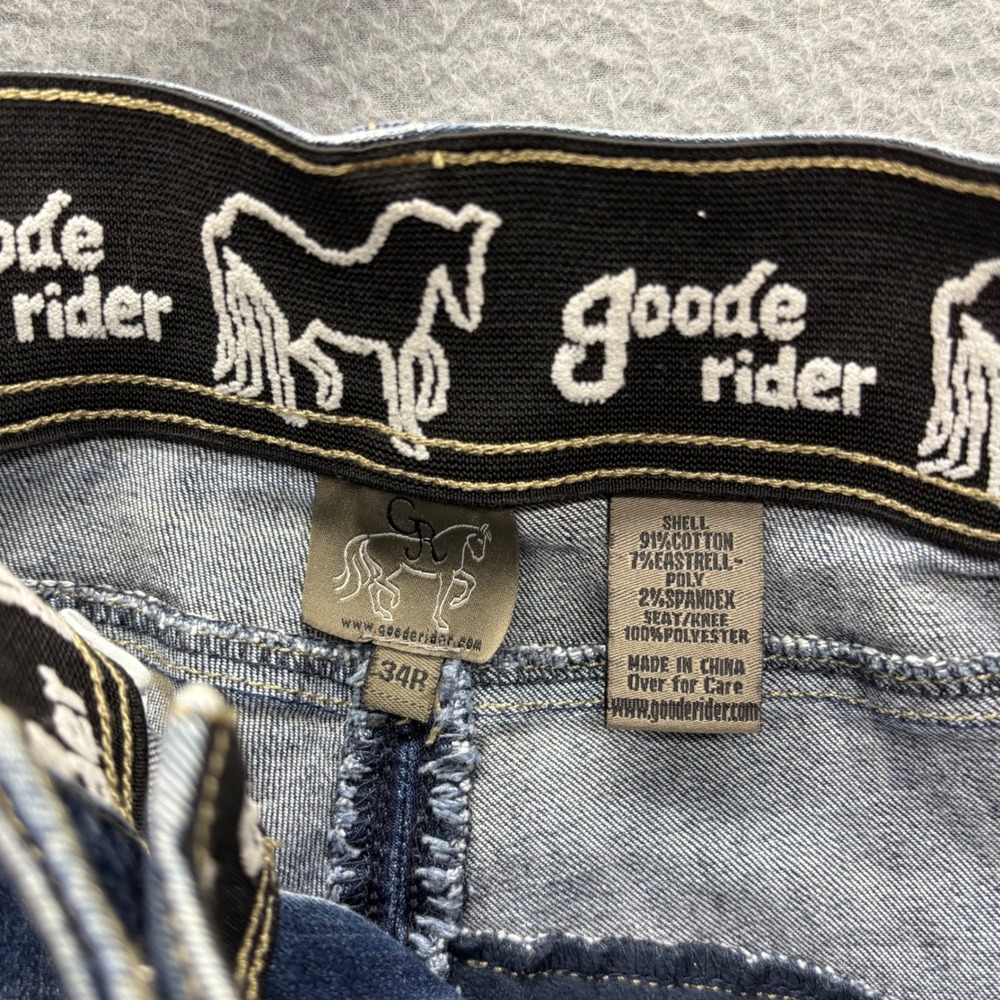 Goode Rider Blue Denim Full Seat Equestrian Riding Breeches Women Size 34R - Picture 12 of 15